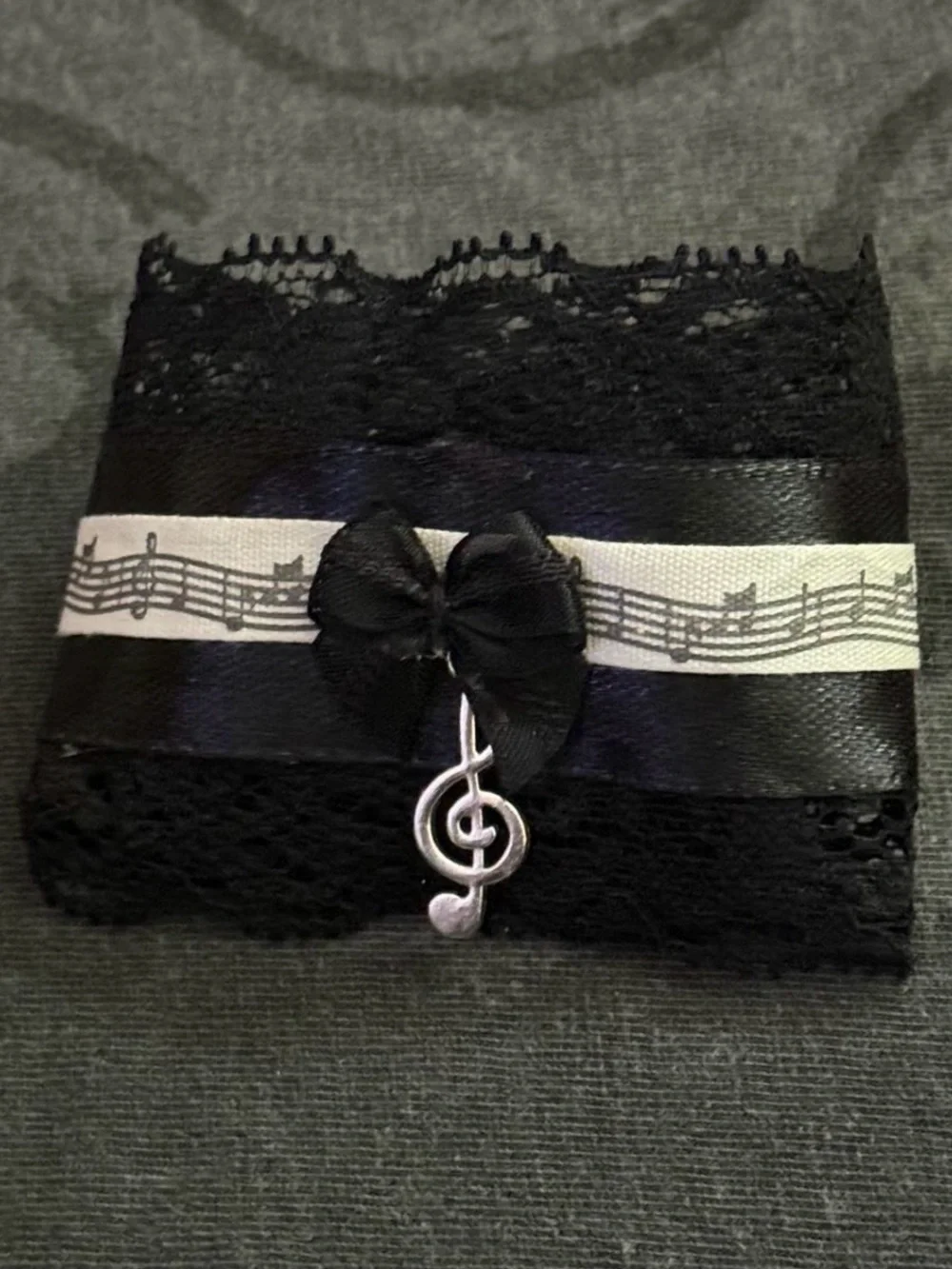 Black Lace Music Note Bracelet Necklace